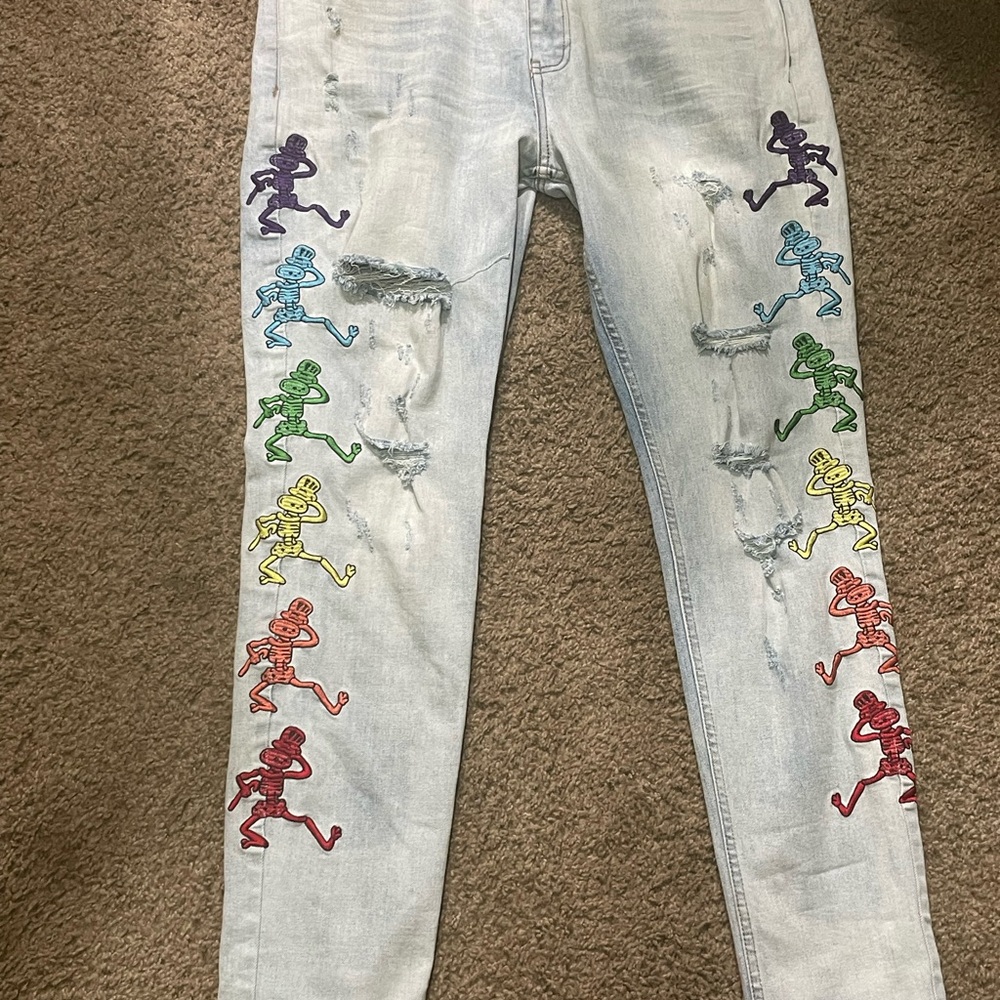Men’s Amiri Light Grateful Dead Skeleton Jeans Limited Edition Size 36 Rare